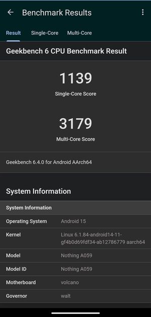 「Nothing Phone (3a)」の実測Geekbench6スコア