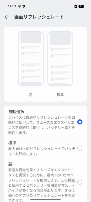 リフレッシュレートは自動調整