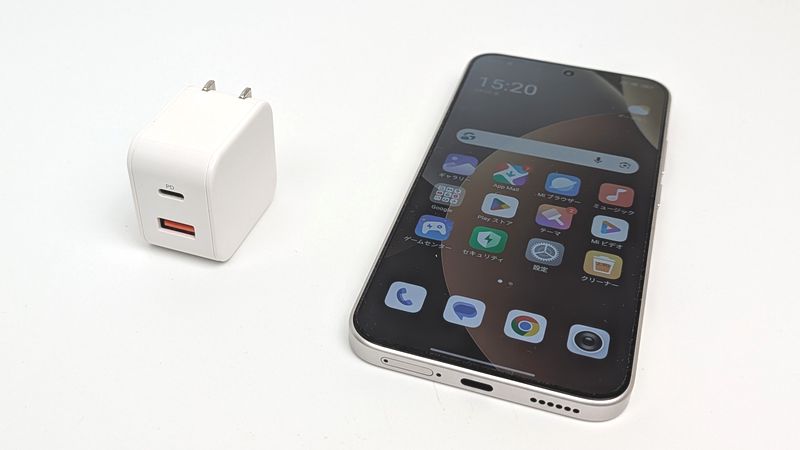 20W対応のUSB PD急速充電器で「REDMI Note 15 Pro 5G」を充電
