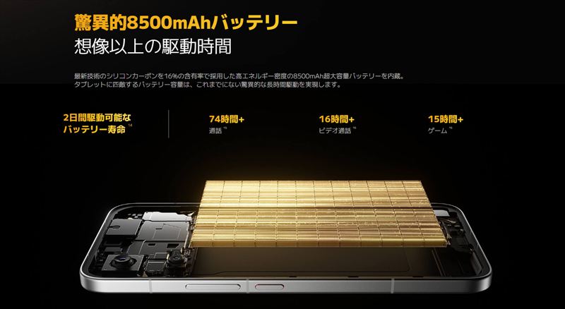 大容量8500mAhバッテリーとパワフルな急速充電！